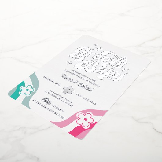 Groovy Baby Gender onthulling Folie Uitnodiging (Gedraaid)