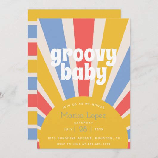Groovy Baby Hippie Baby shower Invitation Kaart (Voorkant / Achterkant)