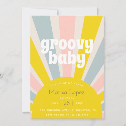 Groovy Baby Hippie Retro Baby shower Invitation Kaart (Voorkant)