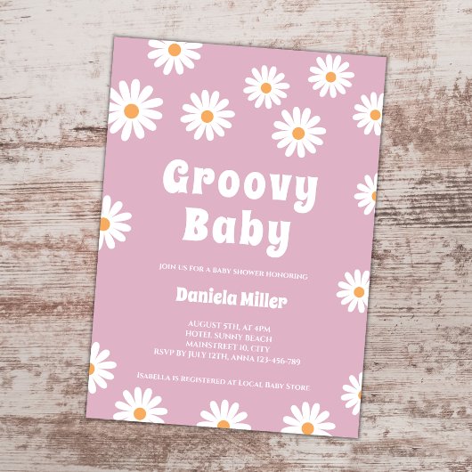 Groovy Baby Meisje Daisy 70s Retro Baby shower Kaart