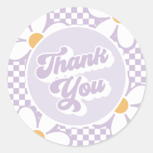 Groovy Baby Paarse Daisy Checker Bedankt Ronde Sticker