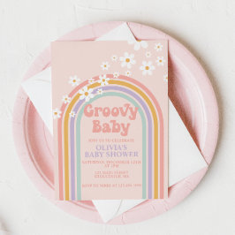 Groovy Baby Pastel regenboog Baby Shower Uitnodigi Kaart