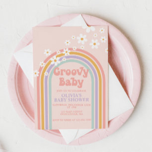 Groovy Baby Pastel regenboog Baby Shower Uitnodigi Kaart