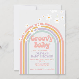 Groovy Baby Pastel regenboog baby shower uitnodigi Kaart