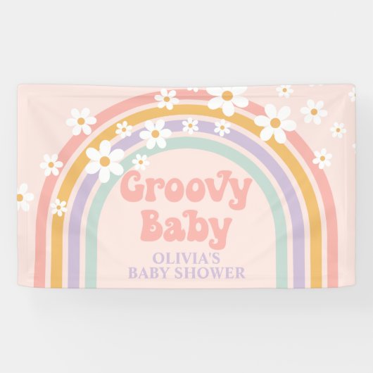 Groovy Baby Pastel regenboogBaby shower Spandoek (Horizontaal)
