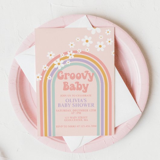 Groovy Baby Pastel regenboogschieten Baby shower Kaart