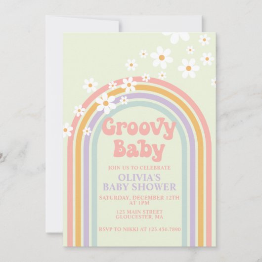 Groovy Baby Pastel regenboogschieten Baby shower Kaart (Voorkant)
