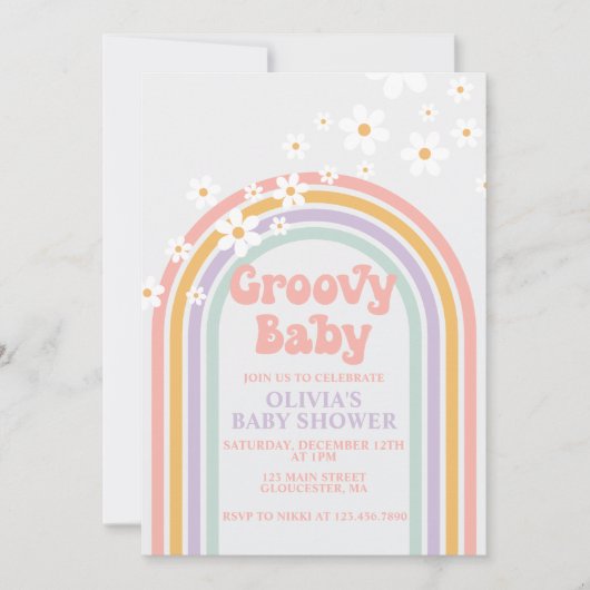 Groovy Baby Pastel regenboogschieten Baby shower Kaart (Voorkant)