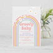 Groovy Baby Pastel regenboogschieten Baby shower Kaart (Staand voorkant)