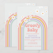 Groovy Baby Pastel regenboogschieten Baby shower Kaart (Voorkant / Achterkant)