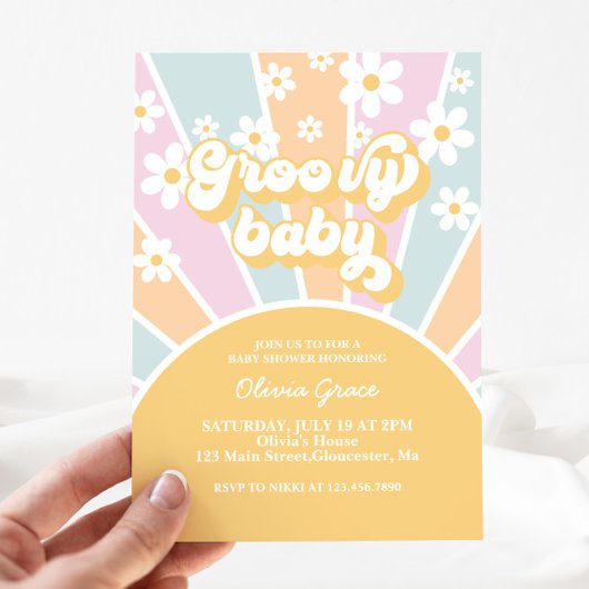 Groovy Baby Pastel Retro Sunshine Baby shower Kaart