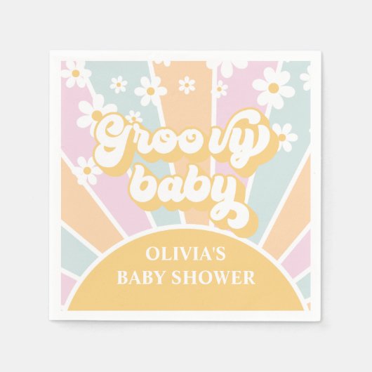 Groovy Baby pastel Retro Sunshine baby shower Servet (Voorkant)