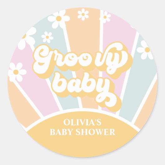 Groovy Baby pastel Retro Sunshine daisy Ronde Sticker (Voorkant)