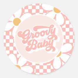 Groovy Baby Pink Check Daisy Ronde Sticker
