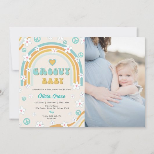 Groovy Baby Rainbow Baby shower Party Foto Kaart (Voorkant)