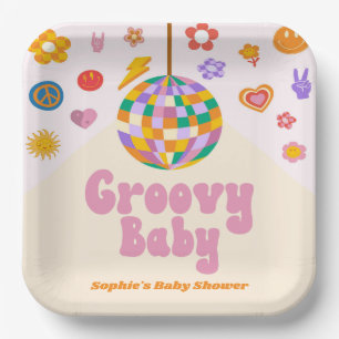 Groovy Baby Retro 70's Disco Ball Baby shower Papieren Bordje