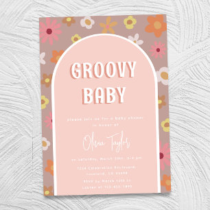 Groovy Baby Retro Boho Flowers Meisje Baby shower Kaart