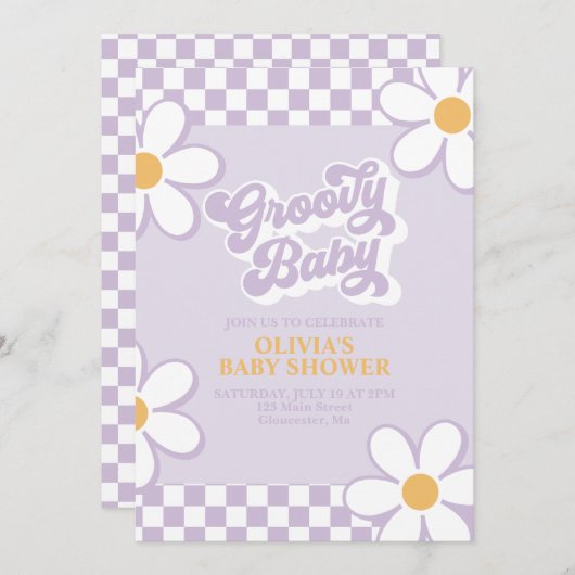 Groovy Baby Retro Check Paarse Daisy Kaart (Voorkant / Achterkant)
