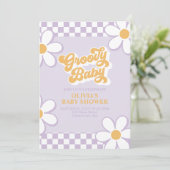 Groovy Baby Retro Check Paarse Margriet Kaart (Staand voorkant)