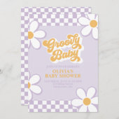 Groovy Baby Retro Check Paarse Margriet Kaart (Voorkant / Achterkant)