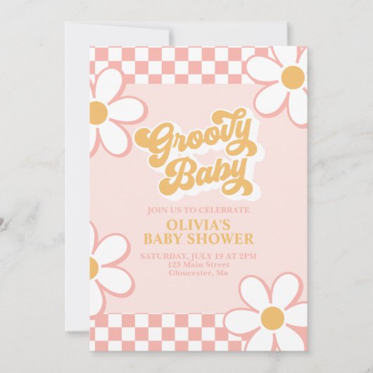 Groovy Baby Retro Check Pink Daisy Kaart (Voorkant)