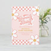 Groovy Baby Retro Check Roze Madelief Kaart (Staand voorkant)
