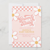 Groovy Baby Retro Check Roze Madeliefje Kaart (Voorkant)