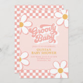 Groovy Baby Retro Check Roze Madeliefje Kaart (Voorkant / Achterkant)