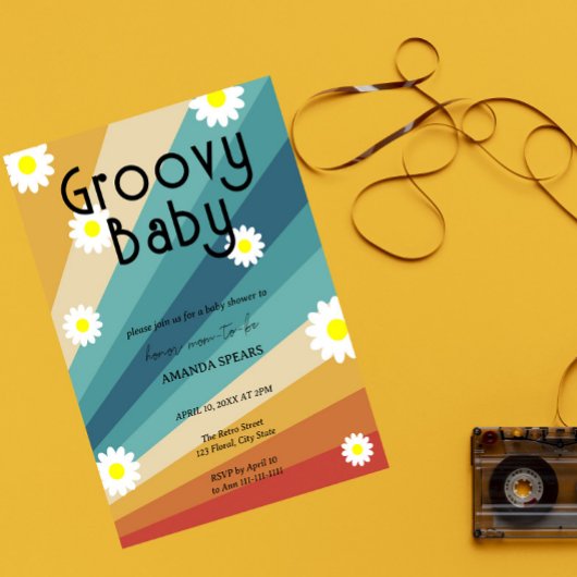 Groovy Baby Retro Daisy Baby shower Kaart