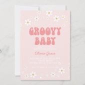 Groovy Baby Retro daisy boho floral Invitation Kaart (Voorkant)