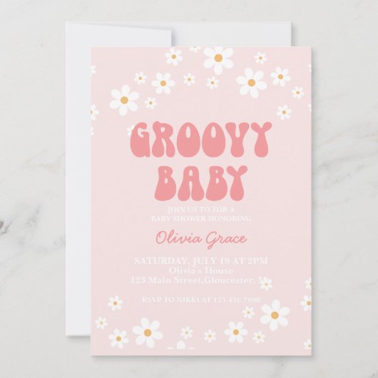 Groovy Baby Retro daisy boho floral Invitation Kaart (Voorkant)
