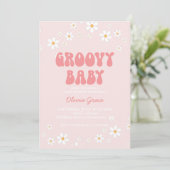 Groovy Baby Retro daisy boho floral Invitation Kaart (Staand voorkant)
