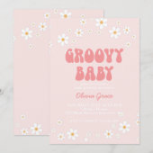 Groovy Baby Retro daisy boho floral Invitation Kaart (Voorkant / Achterkant)