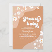Groovy Baby Retro Daisy brown baby shower Kaart (Voorkant)