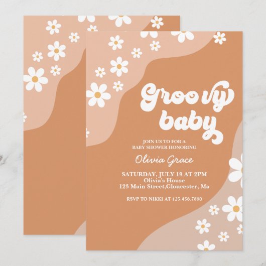 Groovy Baby Retro Daisy brown baby shower Kaart (Voorkant / Achterkant)