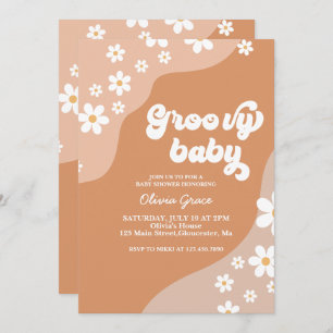 Groovy Baby Retro Daisy brown baby shower Kaart