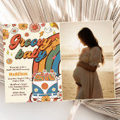 Groovy Baby Retro Rainbow Baby shower Foto Kaart