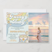 Groovy Baby Retro Rainbow Baby shower Party Foto Kaart (Voorkant)