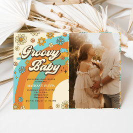 Groovy Baby Retro Rainbow Baby shower Party Foto Kaart