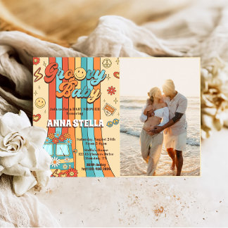 Groovy Baby Retro Rainbow Baby shower Party Foto Kaart