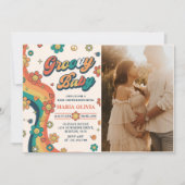 Groovy Baby Retro Rainbow Baby shower Party Foto Kaart (Voorkant)