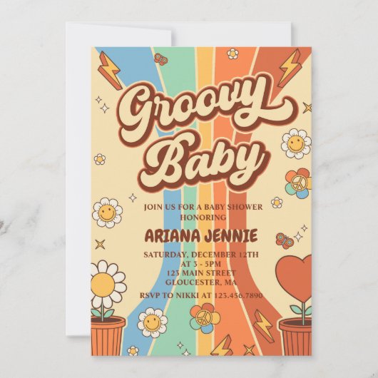 Groovy Baby Retro Rainbow Baby shower Party Kaart (Voorkant)