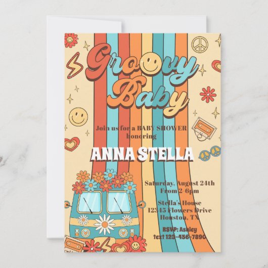 Groovy Baby Retro Rainbow Baby shower Party Kaart (Voorkant)