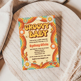 Groovy Baby Retro Rainbow Baby shower Party Kaart