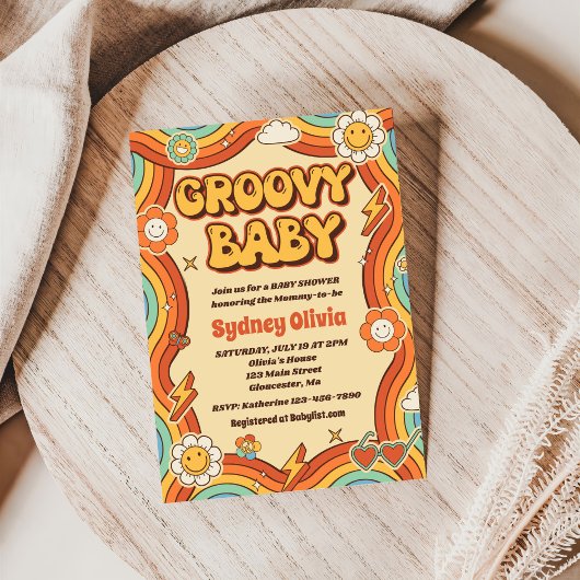 Groovy Baby Retro Rainbow Baby shower Party Kaart