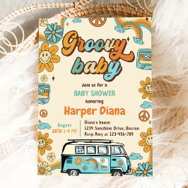 Groovy Baby Retro Rainbow Baby shower Party Kaart
