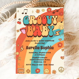 Groovy Baby Retro Rainbow Baby shower Party Kaart