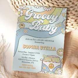 Groovy Baby Retro Rainbow Baby shower Party Kaart