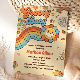 Groovy Baby Retro Rainbow Baby shower Party Kaart