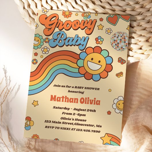 Groovy Baby Retro Rainbow Baby shower Party Kaart